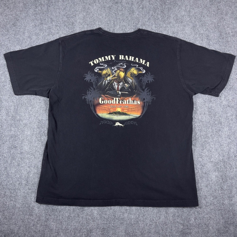 Tommy Bahama GoodFeathas T Shirt Mens XXL Black Parrot Mobster Graphic Tee